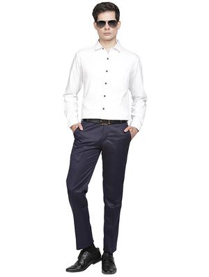navy blue solid flat front formal trouser - 17396070 - Standard Image - 4