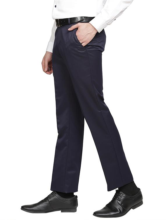 navy blue solid flat front formal trouser - 17396070 - Zoom Image - 2