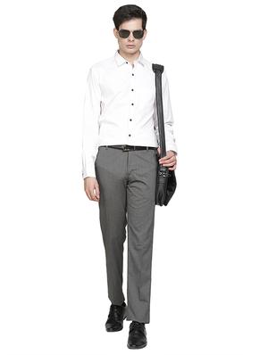 grey textured flat front formal trouser - 17396073 - Standard Image - 4