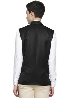 black solid double breast waist coat - 17396097 - Standard Image - 3