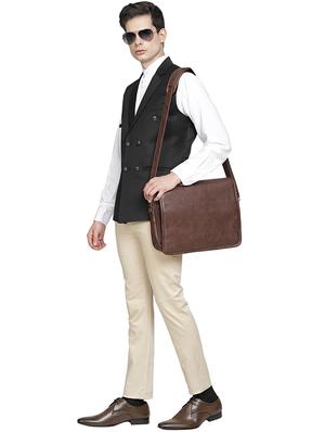 black solid double breast waist coat - 17396097 - Standard Image - 4