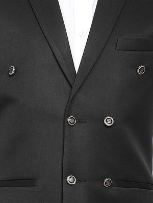 black solid double breast waist coat - 17396097 - Standard Image - 5