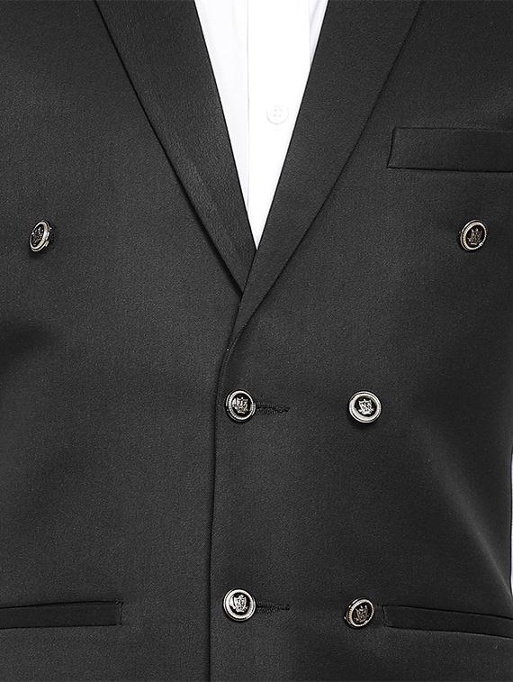black solid double breast waist coat - 17396097 - Zoom Image - 5