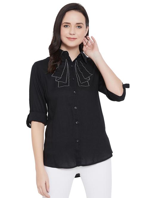embroidered detail curved hem shirt - 17396555 - Standard Image - 1