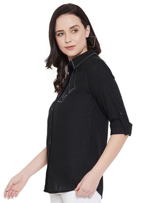 embroidered detail curved hem shirt - 17396555 - Standard Image - 2