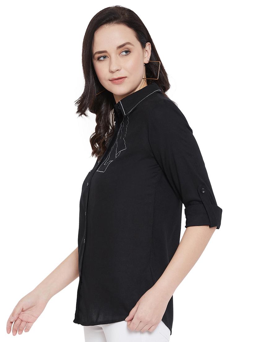 embroidered detail curved hem shirt - 17396555 - Zoom Image - 2