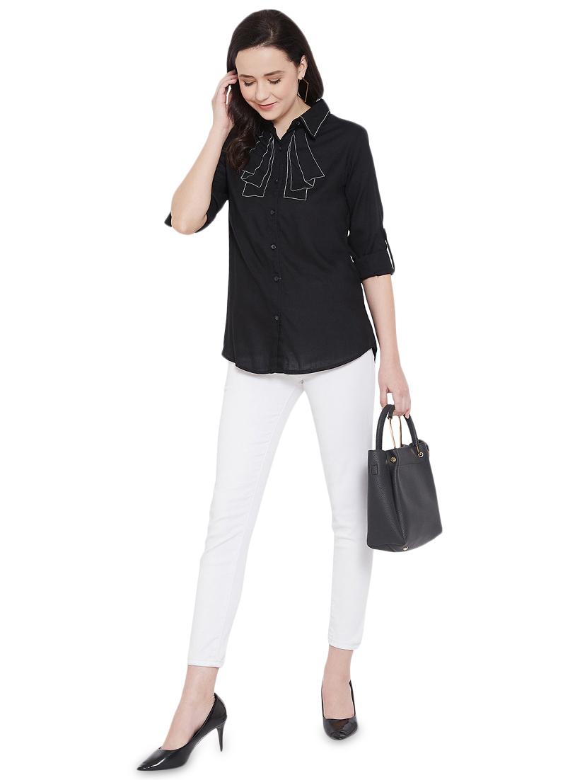 embroidered detail curved hem shirt - 17396555 - Zoom Image - 4