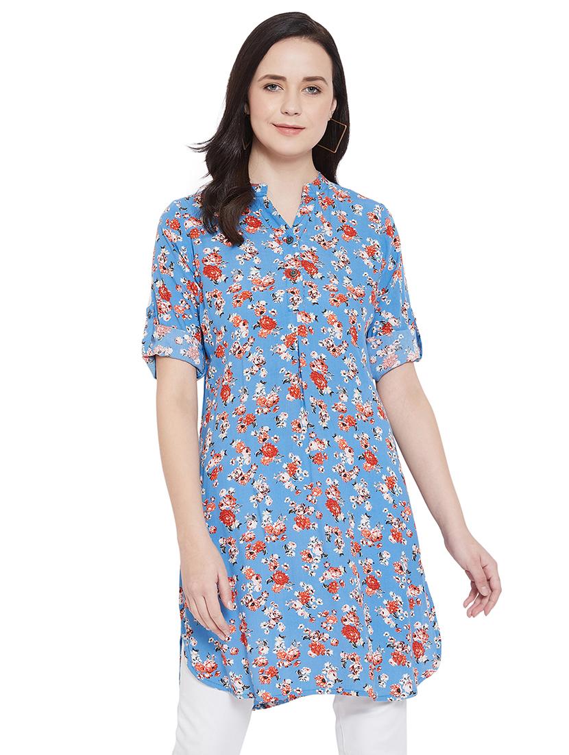 mandarin neck floral tunic - 17396559 - Zoom Image - 1