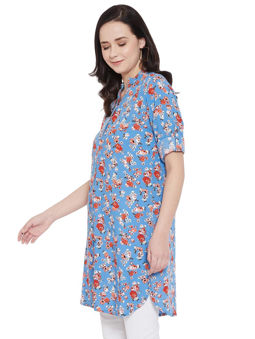 mandarin neck floral tunic - 17396559 - Zoom Image - 2