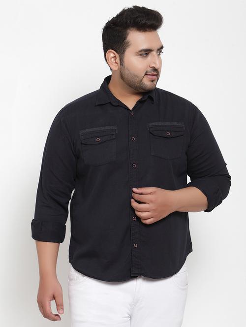 plus navy blue solid casual shirt - 17396723 - Standard Image - 1