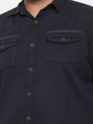 plus navy blue solid casual shirt - 17396723 - Standard Image - 4