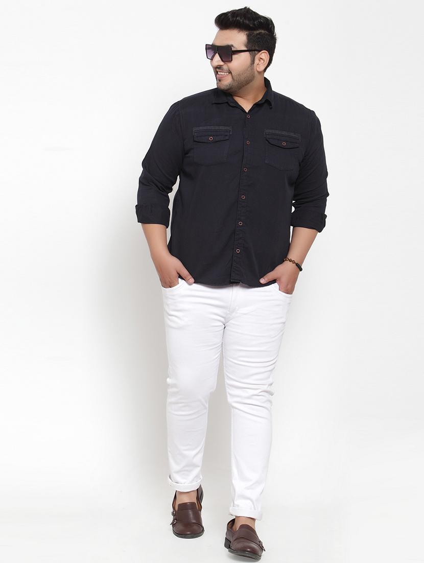 plus navy blue solid casual shirt - 17396723 - Zoom Image - 3