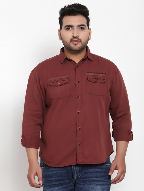 plus maroon solid casual shirt - 17396726 - Standard Image - 1