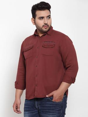 plus maroon solid casual shirt - 17396726 - Standard Image - 2