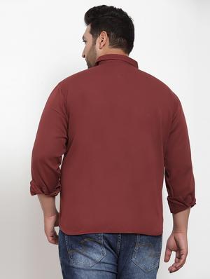plus maroon solid casual shirt - 17396726 - Standard Image - 3