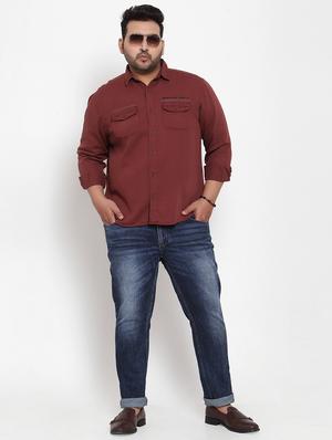 plus maroon solid casual shirt - 17396726 - Standard Image - 4