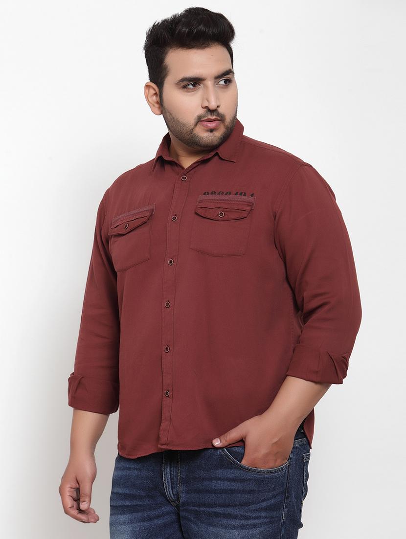 plus maroon solid casual shirt - 17396726 - Zoom Image - 2