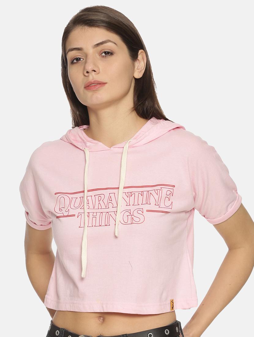 hooded neck crop tee - 17396880 - Zoom Image - 1