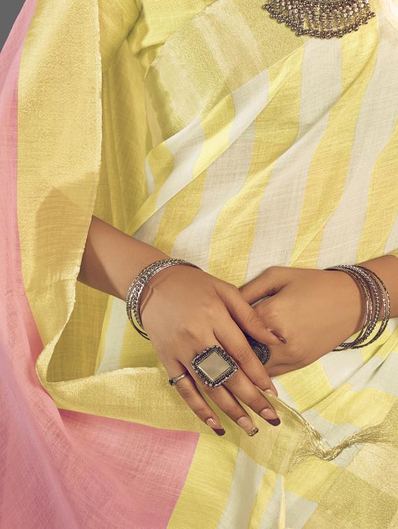 striped woven saree with blouse - 17396903 - Zoom Image - 2