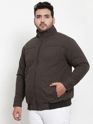 plus size olive green solid casual jacket - 17397115 - Standard Image - 2