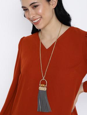 grey metal long necklace - 17397204 - Standard Image - 3