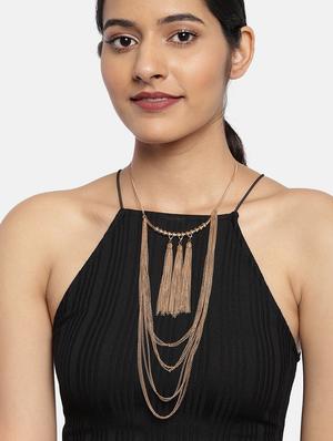 gold metal long necklace - 17397207 - Standard Image - 3