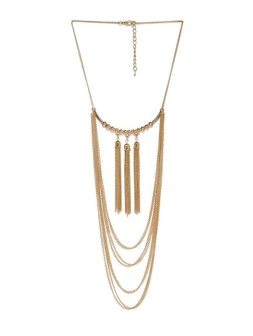 gold metal long necklace - 17397207 - Zoom Image - 1