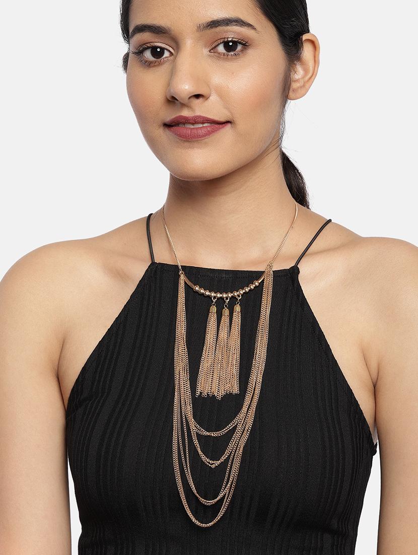 gold metal long necklace - 17397207 - Zoom Image - 3