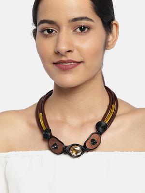 brown metal long necklace - 17397214 - Standard Image - 3