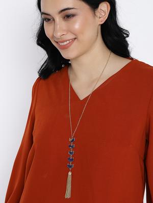 blue metal long necklace - 17397229 - Standard Image - 2