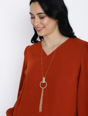 gold metal long necklace - 17397470 - Standard Image - 2