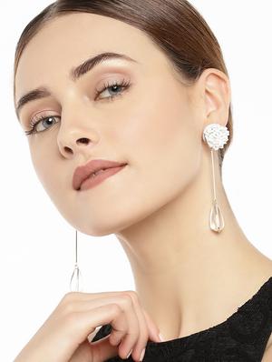 white metal drop earring - 17397605 - Standard Image - 3