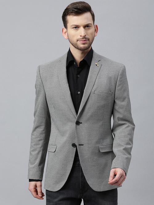 black houndstooth print single breasted casual blazer - 17397937 - Standard Image - 1