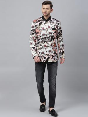 pink printed bandhgala casual blazer - 17397948 - Standard Image - 4