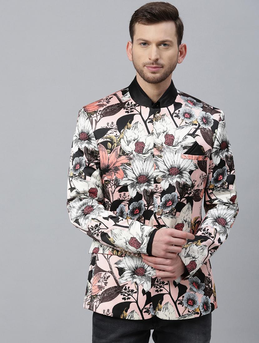 pink printed bandhgala casual blazer - 17397948 - Zoom Image - 1