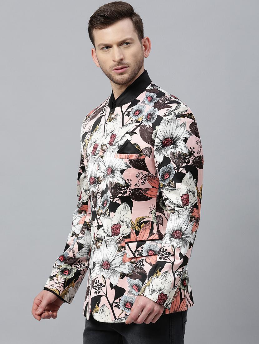 pink printed bandhgala casual blazer - 17397948 - Zoom Image - 2