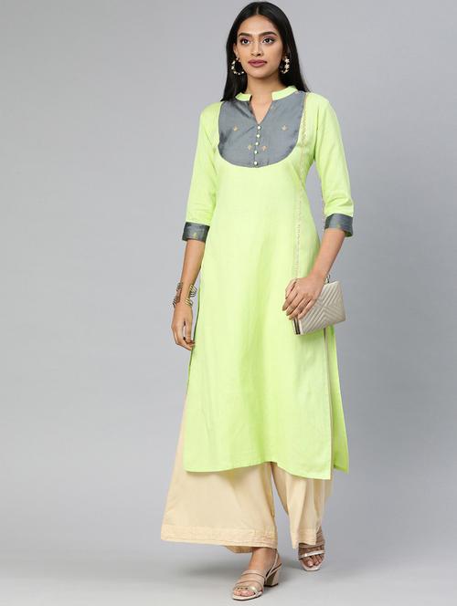 contrast yoke straight kurta - 17398422 - Standard Image - 1