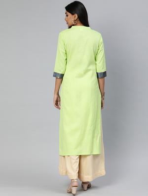 contrast yoke straight kurta - 17398422 - Standard Image - 3