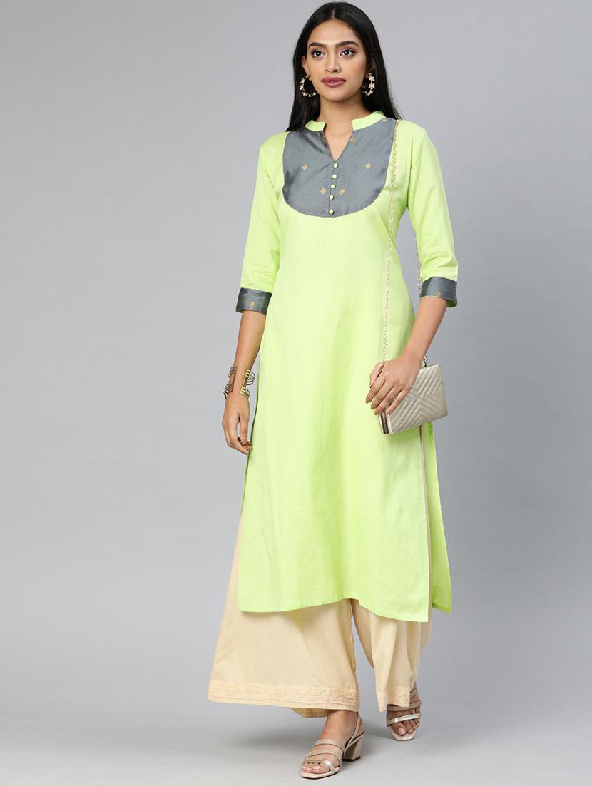 contrast yoke straight kurta - 17398422 - Zoom Image - 1