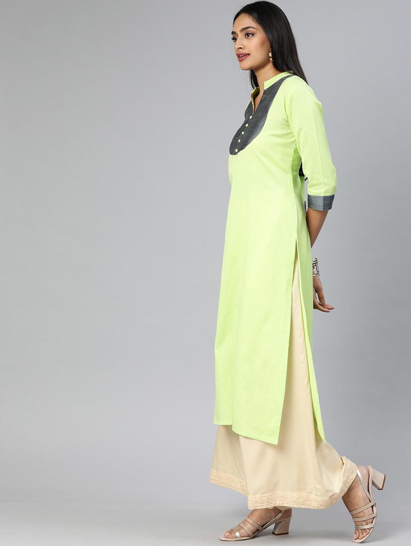contrast yoke straight kurta - 17398422 - Zoom Image - 2