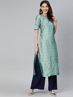 self-design art silk straight kurta - 17398424 - Standard Image - 2