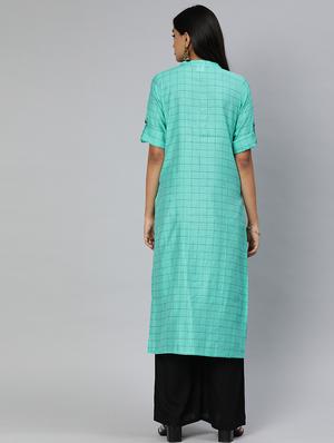 checkered straight kurta - 17398431 - Standard Image - 3