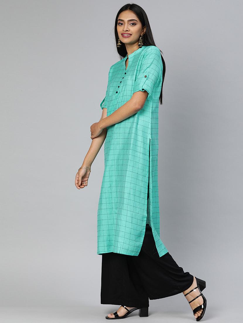 checkered straight kurta - 17398431 - Zoom Image - 2