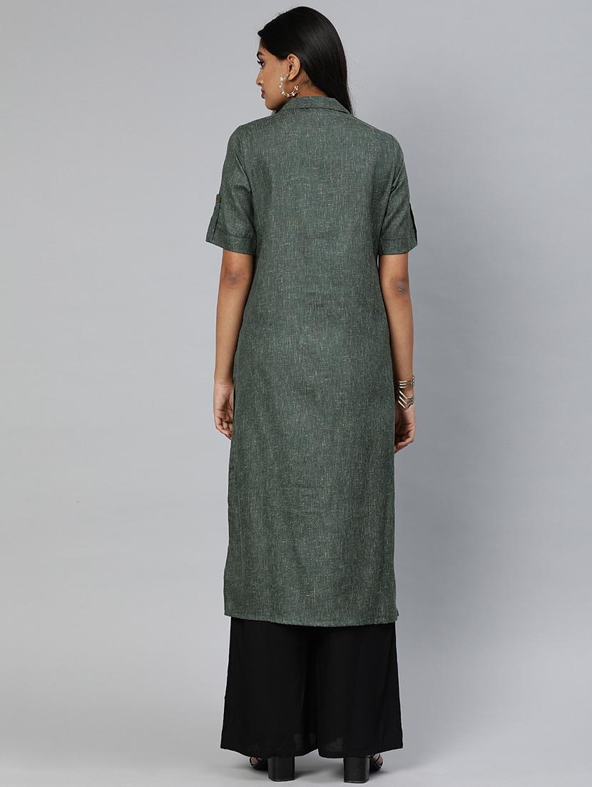 solid straight kurta - 17398433 - Zoom Image - 3