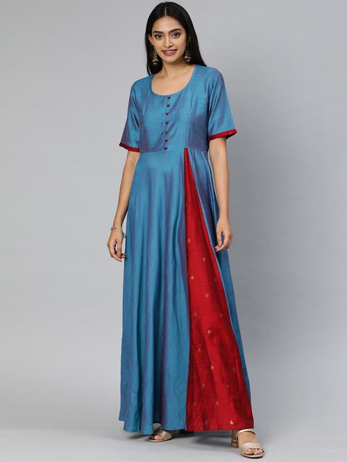 solid contrast flared kurta - 17398436 - Standard Image - 1