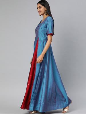 solid contrast flared kurta - 17398436 - Standard Image - 2