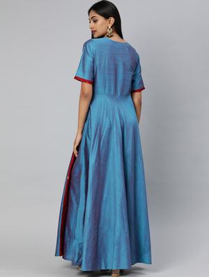 solid contrast flared kurta - 17398436 - Standard Image - 3