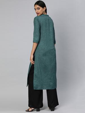 solid straight kurta - 17398442 - Standard Image - 3