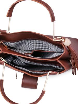 brown leatherette (pu) regular handbag - 17398471 - Standard Image - 3