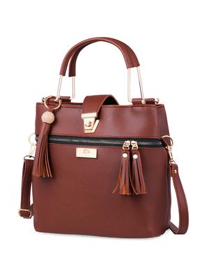 brown leatherette (pu) regular handbag - 17398471 - Standard Image - 4